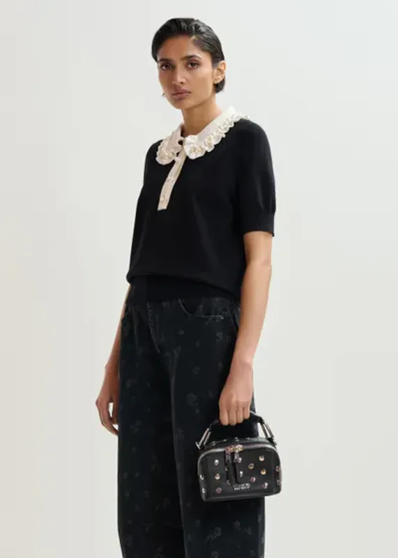 Jewelry Embroidered Knit Polo Black And Off-White Essentiel Antwerp