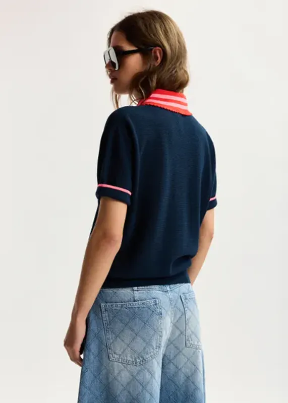 Kontrast Knitted Polo Navy Essentiel Antwerp