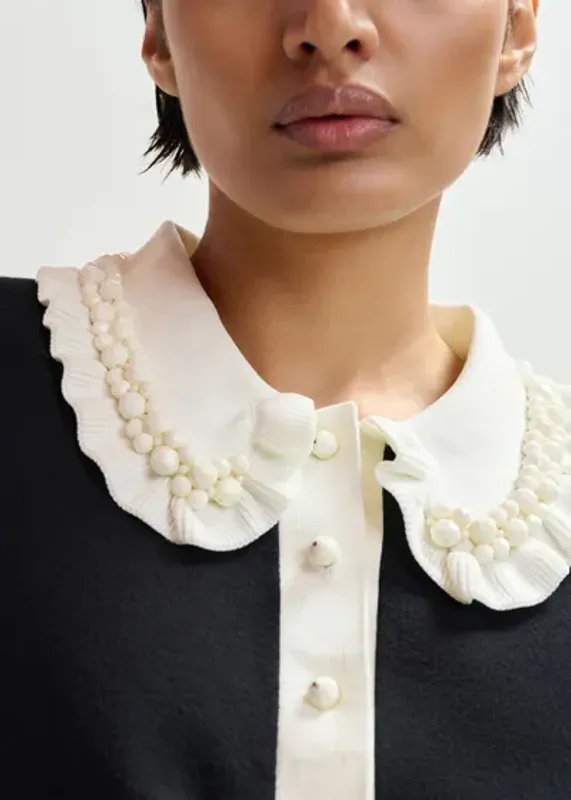 Jewelry Embroidered Knit Polo Black And Off-White Essentiel Antwerp