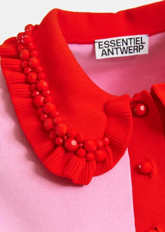 Jewelry Embroidered Knit Polo Cotton Andy Pink And Red Essentiel Antwerp