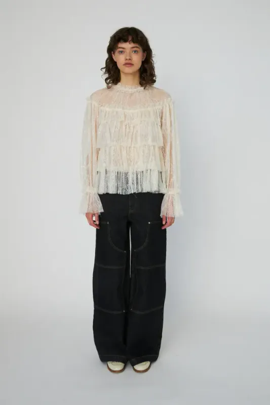 LS54-2504 Sheer Frill Lace Blouse Sequins Creme Stella Nova