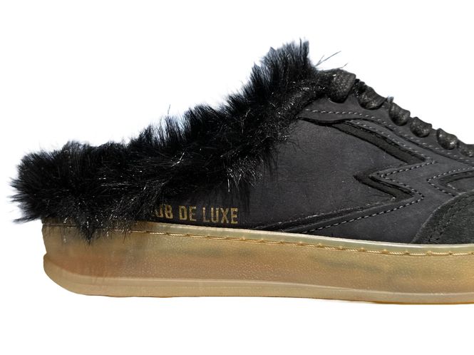 Hovedbilde CM132 Brown Faux Fur Total Black Club Mule Deluxe ...