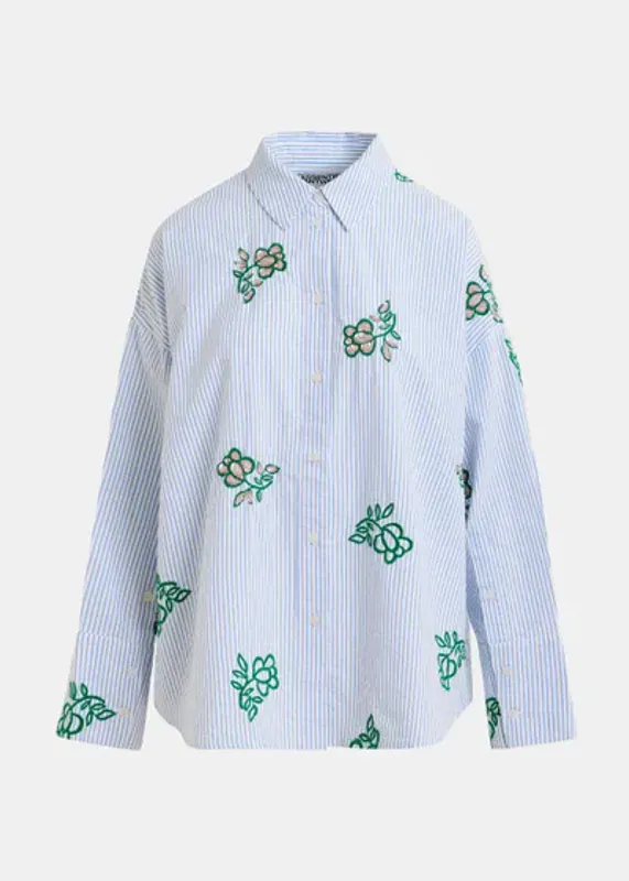 Jalinki Embroidered Shirt Off-white/ Blue Essentiel Antwerp