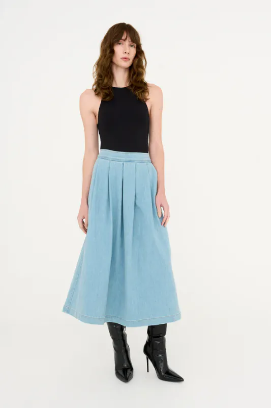TRW- New Ellen Ball Gown Skirt Wash Little Boltons Denim Blue Tomorrow Denim 