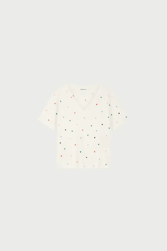 Phil V-Neck T-shirt Cosy White Colorful Heart Fabienne Chapot