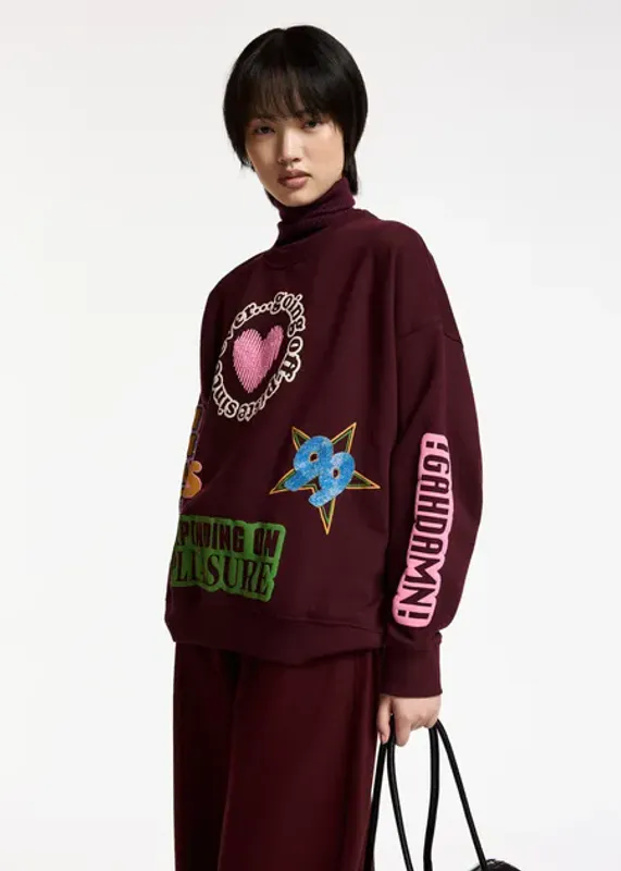 Kampus Printed Sweatshirt Burgundy/Multicolor Essentiel Antwerp