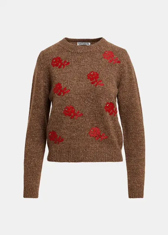 Korine Embroidered Pullover Camel Club Brown/Red Essentiel Antwerp