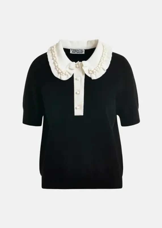 Jewelry Embroidered Knit Polo Black And Off-White Essentiel Antwerp