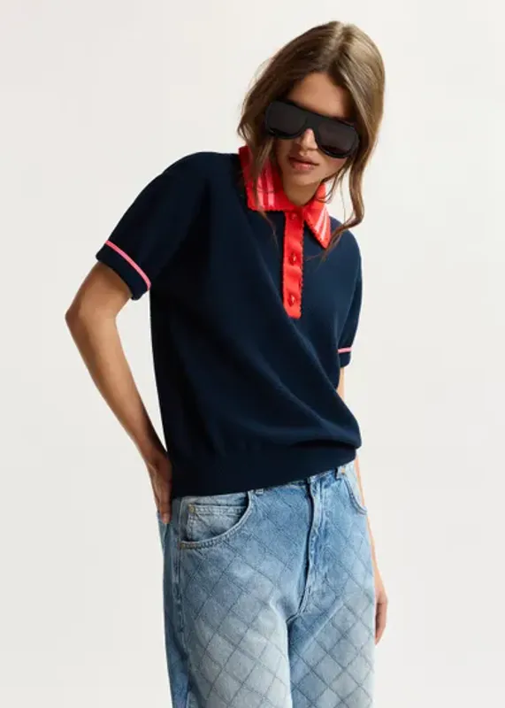 Kontrast Knitted Polo Navy Essentiel Antwerp