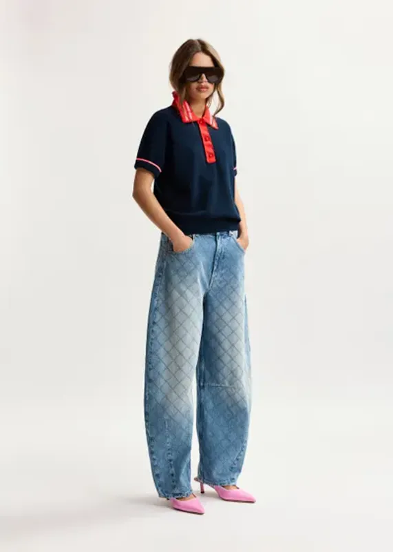 Kontrast Knitted Polo Navy Essentiel Antwerp